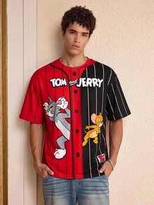 TOM & JERRY X SHEIN Men's Cartoon Print Loose Casual Short Sleeve T-Shirt - White - View 1