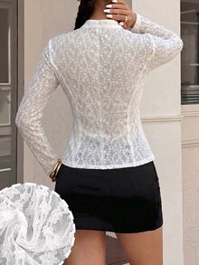Modelyn Spring/Summer Lace Frog Button Gentle Dating Tea Party Elegant Fashion Versatile Slimming Women's Blouse White With Frog Fastening - Apricot - View 3