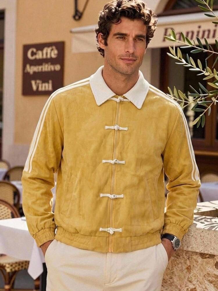 HIMLAND Men's Colorblock Casual Versatile Daily Travel Long Sleeve Jacket Halloween Christmas Winter Party Autumn  - Yellow - View 1