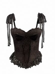 Nuvra Women's Lace Ruffle Hem Fashion Sexy Camisole - Brown - View 7