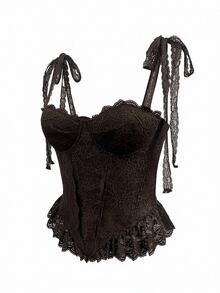 Nuvra Women's Lace Ruffle Hem Fashion Sexy Camisole - Brown - View 9