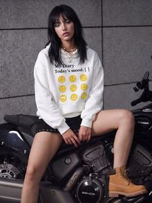 CHAOSSORY CHAOSSORY Women's Casual Streetwear Sports White Vintage Funny Text Print Zip-Up Loose Sweatshirt School Fall - White - View 4