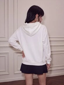 CHAOSSORY CHAOSSORY Women's Casual Streetwear Sports White Vintage Funny Text Print Zip-Up Loose Sweatshirt School Fall - White - View 2