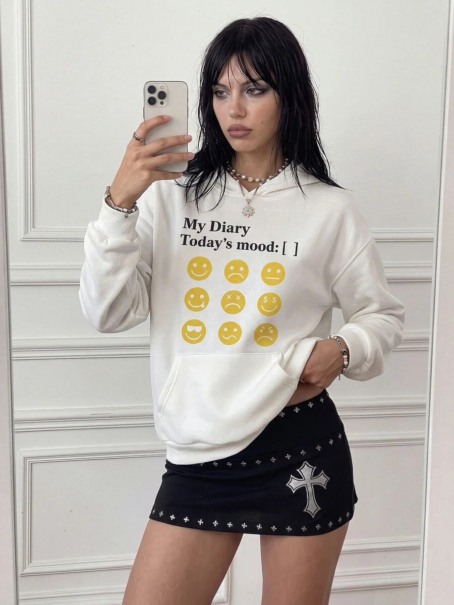 CHAOSSORY CHAOSSORY Women's Casual Streetwear Sports White Vintage Funny Text Print Zip-Up Loose Sweatshirt School Fall - White - View 1