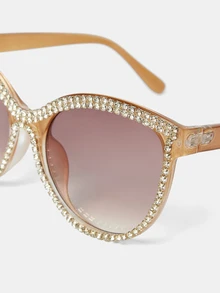 Aravennia 1pc Women's Plus Size Cat Eye Full Frame Fashion Glasses, Rhinestone Decor, Gradient Colored Lens - Multicolor - View 6