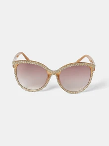 Aravennia 1pc Women's Plus Size Cat Eye Full Frame Fashion Glasses, Rhinestone Decor, Gradient Colored Lens - Multicolor - View 2