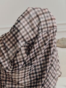 Anewsta Tall Women's Houndstooth Pattern Stand Collar Long Sleeve Slim Fit Top - Brown - View 8