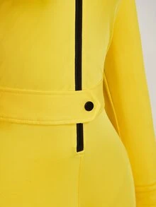 SHEIN ICON Plus Size Women's Zipper Front Long Sleeve Y2K Yellow & Black Contrast Color Romper, Halloween Fall - Yellow - View 8