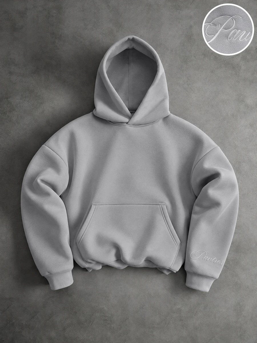 PAVTROS Men's Loose Fit Hooded Sweatshirt, English Embroidery Accents, Millennium Theme Christmas & Halloween Gift - Light Grey - View 1