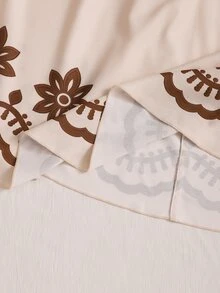 SHEIN 1件女孩森系清新秋季印花長袖洋裝，荷葉領，聖誕派對洋裝 - 杏色 - 查看 7