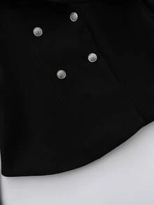 INAWLY New Autumn/Winter Women's Black Waist Belt Loose Casual Jacket - Black - View 5