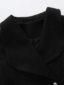 INAWLY New Autumn/Winter Women's Black Waist Belt Loose Casual Jacket - Black - View 3