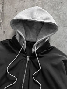 AXEPEAK 男士字母印花休閒日常穿著連帽夾克 - 黑色 - 查看 6