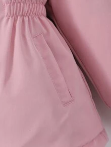 SHEIN Genkimix Kids 1件女童2025冬季新款復古卡其色花卉保暖內裡拉鍊連帽衛衣，彈性腰頭，厚實保暖時尚戶外通勤百搭外套 - 彩色 - 查看 7