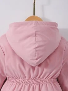 SHEIN Genkimix Kids 1件女童2025冬季新款復古卡其色花卉保暖內裡拉鍊連帽衛衣，彈性腰頭，厚實保暖時尚戶外通勤百搭外套 - 彩色 - 查看 6