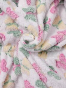 SHEIN Genkimix Kids 1件女童2025冬季新款復古卡其色花卉保暖內裡拉鍊連帽衛衣，彈性腰頭，厚實保暖時尚戶外通勤百搭外套 - 彩色 - 查看 4