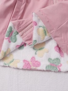 SHEIN Genkimix Kids 1件女童2025冬季新款復古卡其色花卉保暖內裡拉鍊連帽衛衣，彈性腰頭，厚實保暖時尚戶外通勤百搭外套 - 彩色 - 查看 5