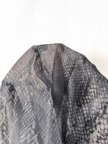 Ceyna Plus Size Lightweight Fabric Snake Print Long Sleeve Shirt Office Party Grey Summer Elegant - Black - View 4
