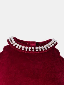 SHEIN Tween Girl Burgundy Holiday Kids Party Halter A-Line Cute Dress - Burgundy - View 7