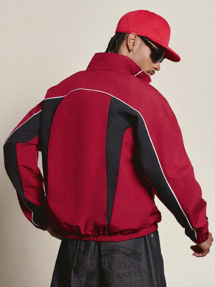 PAVTROS Men's Autumn/Winter Sports Patchwork Jacket, Color-Block Trim With Logo Detail, Millennium Theme Christmas/Halloween Gift - Multicolor - View 2