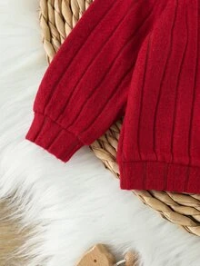 SHEIN 新生兒嬰兒卡通圖案長袖上衣與長褲休閒日常套裝 - 酒紅色 - 查看 8
