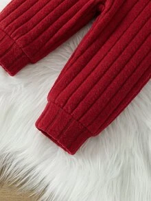 SHEIN 新生兒嬰兒卡通圖案長袖上衣與長褲休閒日常套裝 - 酒紅色 - 查看 6