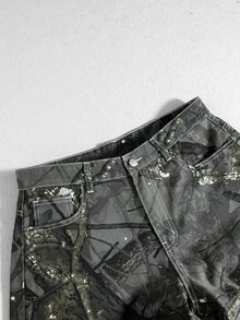 ROMWE MEN Fashionable Branch Pattern Washed Denim Casual Comfortable Versatile Print Men's Jeans - Army Green - View 7