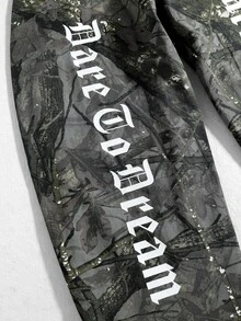 ROMWE MEN Fashionable Branch Pattern Washed Denim Casual Comfortable Versatile Print Men's Jeans - Army Green - View 6