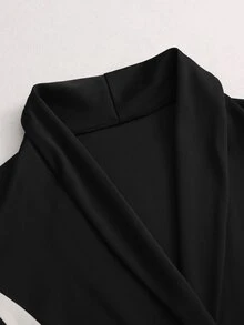 SHEIN Elegant Business Casual Colorblock Shawl Collar Long Sleeve Jumpsuit For Women Suitable For Night Outings Back To School Office Black And Beige Autumn - Multicolor - View 6