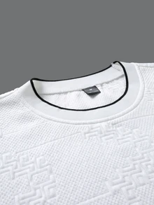 ARLO REED Men's Knitted Jacquard Scenery Textured White Horse Pattern Fabric Collar Cuff Flat Hem Ribbed Black Label Pullover Sweatshirt - White - View 6