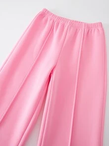 SHEIN 女童美式酷感運動休閒可愛秋季半拉鍊 Polo 領短版衛衣＋寬腿運動長褲兩件套 粉色 - 粉色 - 查看 8