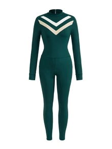 In My Nature Women's Outdoor Striped Colorblock Long Sleeve Jumpsuit - Dark Green - View 8