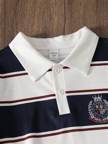 SHEIN Mirajuku 男童對比領長袖 Polo 衫，簡約時尚秋季款 - 彩色 - 查看 3