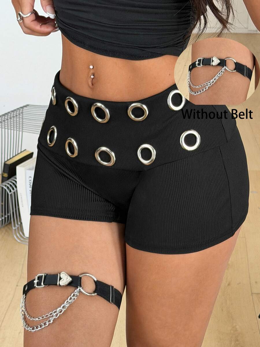 Coolane Summer Outfits For Women Streetwear Sexy Going Out Night Rave Vintage Y2K Grunge Grommet Eyelet Fold Waistband Low Rise Black Shorts