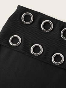 Coolane Summer Outfits For Women Streetwear Sexy Going Out Night Rave Vintage Y2K Grunge Grommet Eyelet Fold Waistband Low Rise Black Shorts - Black - View 8