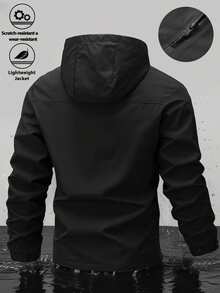 Manfinity Homme Men's Casual Baggy Hooded Jacket, Dark Grey Lightweight Zip-Up Jacket, Loose Fit, Suitable For Streetwear, Travel And Daily Wear Sports Workwear Fall - Black - View 2