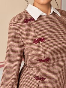 EastFlair Plus Size Women's Houndstooth Placket Long Sleeve Elegant Dress Fall - Multicolor - View 5