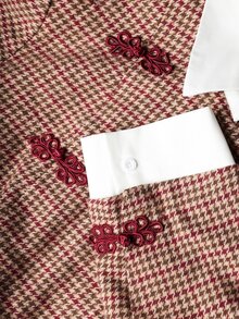 EastFlair Plus Size Women's Houndstooth Placket Long Sleeve Elegant Dress Fall - Multicolor - View 7