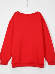 EMERY ROSE Autumn Thanksgiving Embroidery Drop Shoulder Casual Sweatshirt, Thanksgiving Embroidery Sportwear Fall Christmas - Red - View 2