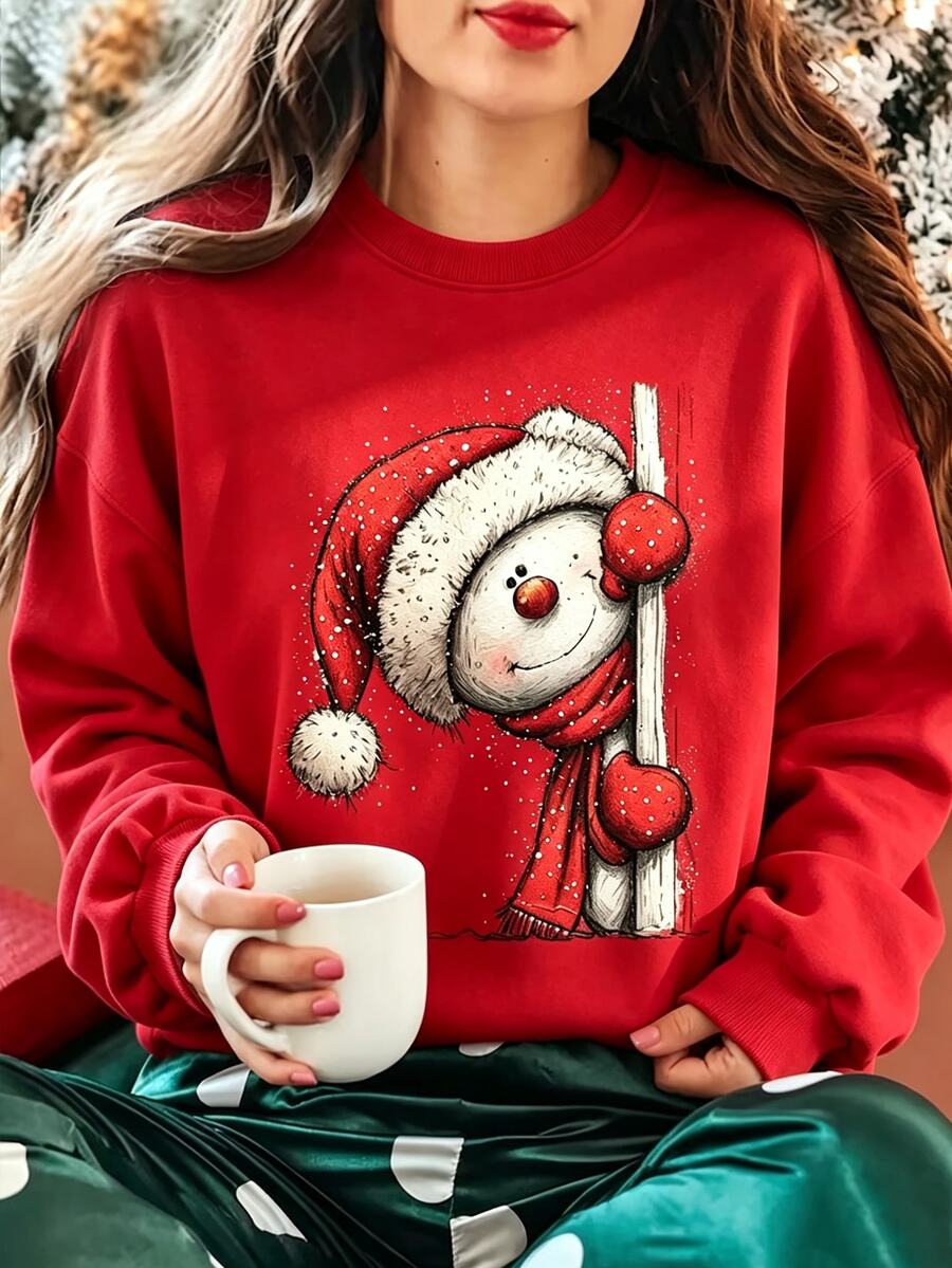 EMERY ROSE Autumn Thanksgiving Embroidery Drop Shoulder Casual Sweatshirt, Thanksgiving Embroidery Sportwear Fall Christmas - Red - View 1