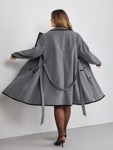 SHEIN CURVE+ Mantel Panjang Wanita Ukuran Besar Gaya Minimalis Serbaguna untuk Musim Gugur dan Musim Dingin - Grey - View 7