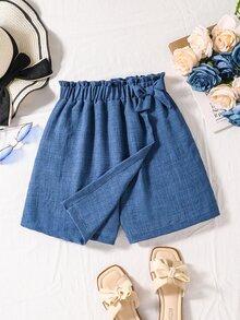 Sparklyn 青少年女孩休閒可愛寬鬆不對稱前片復古繫帶裙褲，夏季極簡風，海灘正式穿搭，皇家藍 - 藍色 - 查看 4