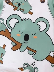 SHEIN Baby Boy Cute Animal Print Strap Shorts With Round Neck Short Sleeve Romper, Suitable For Summer Family Holiday White And Green - Multicolor - View 9
