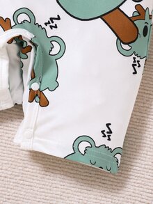 SHEIN Baby Boy Cute Animal Print Strap Shorts With Round Neck Short Sleeve Romper, Suitable For Summer Family Holiday White And Green - Multicolor - View 7