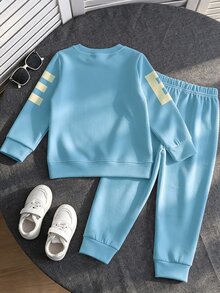 Baby Boy Letter Print Crew Neck Sweatshirt And Sweatpants Casual Cowboy Modest Set Holiday Family Fall - Multicolor - View 2