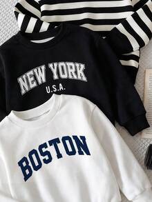 Kids Young Boy Casual Minimalist Striped & Letter Pattern 3pcs Long Sleeve Sweatshirt Set, Suitable For Autumn/Winter - Multicolor - View 6