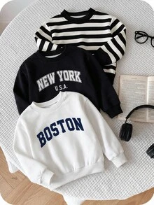 Kids Young Boy Casual Minimalist Striped & Letter Pattern 3pcs Long Sleeve Sweatshirt Set, Suitable For Autumn/Winter - Multicolor - View 3