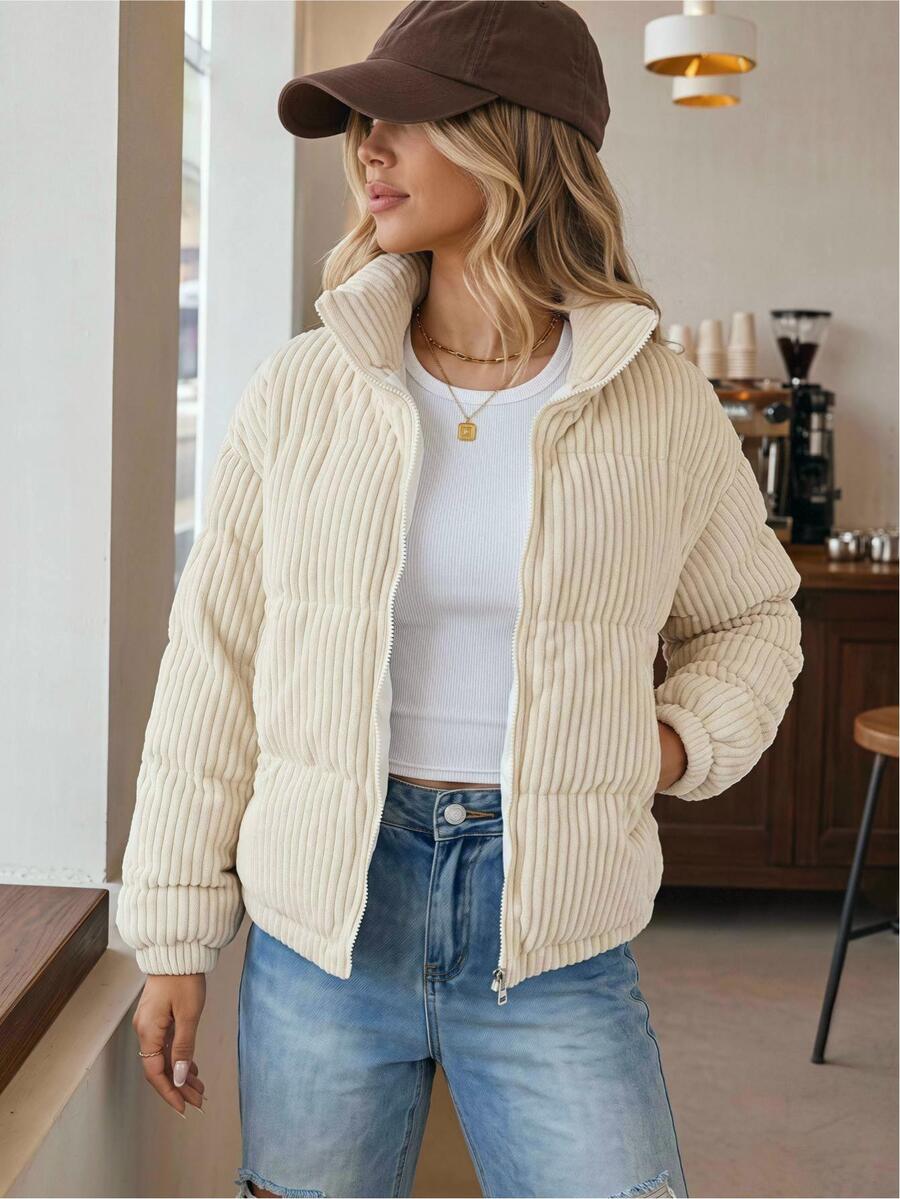 Easowa Zip Up Corduroy Padded Coat In Fall/Winter