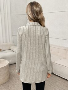 Easowa Women's Autumn/Winter Fuzzy Ribbed Polo Neck Long Sleeve Long T-Shirt - Apricot - View 4
