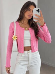 Easowa Women's Solid Color Round Neck Single-Breasted Fashion Casual Thin Jacket - Hot Pink - View 10